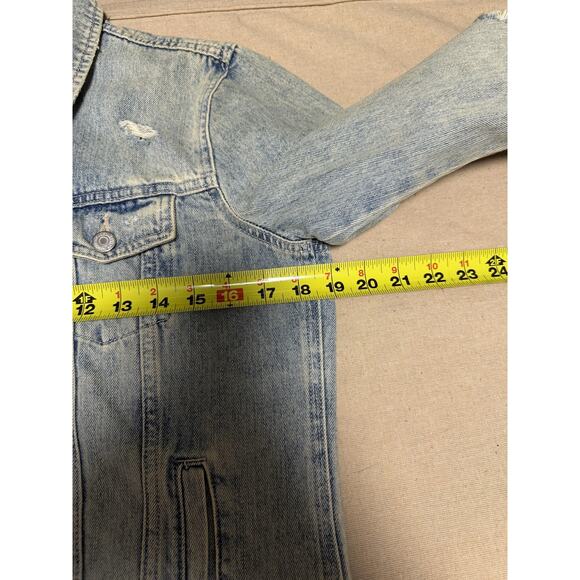 Old Navy Blue Denim Jacket Womens Medium Light Wash Trucker Distressed 1984 - Picture 9 of 13